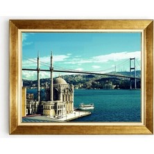 Tablore Gold Çerçeveli Istanbul Ortaköy Camii ve Boğaz Köprüsü Manzara Kanvas Tablo Salon