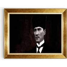 Tablore Altın Çerçeveli Kalpaklı Atatürk Portresi Tablosu Nostaljik Ofis Salon Duvar Tablosu