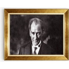 Tablore Altın Çerçeveli Mustafa Kemal Atatürk Portresi Siyah Beyaz Lider Tablosu Ofis Hediyesi