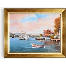Tablore Altın Çerçeveli Istanbul Boğazı Yalılar ve Vapur Manzaralı Tablo