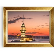 Tablore Kız Kulesi Istanbul Manzaralı Altın Çerçeveli Kanvas Tablo Ev Salon Dekorasyon