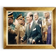 Tablore Gold Çerçeveli Mustafa Kemal Atatürk Tablosu Nostaljik Ofis ve Salon Tablosu