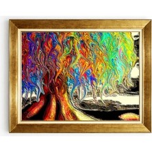 Tablore Rengarenk Soyut Hayat Ağacı Kanvas Tablo Altın Çerçeveli Modern Salon Duvar Tablosu