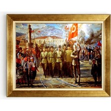 Tablore Atatürk ve Kurtuluş Savaşı Kahramanları Tarihi Altın Çerçeveli Ofis Duvar Tablosu