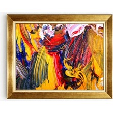 Tablore Modern Soyut Yağlı Boya Görünümlü Altın Çerçeveli Salon Duvar Tablosu