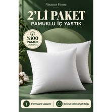 Nisanur Home Nisanurhome 2’li Set %100 Pamuk Kumaşlı Fermuarlı Boncuk Silikon Elyaf Dolgulu Kırlent Iç Yastık