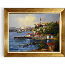 Tablore Istanbul Boğazı ve Tarihi Sahil Kasabası Yağlıboya Dokulu Kanvas Tablo
