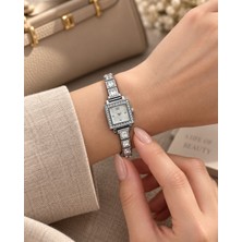 Boris Accessory Gümüş Taşlı Kadın Kol Saati – Kare Kadran Kristal Taşlı Metal Kordon Zarif Saat