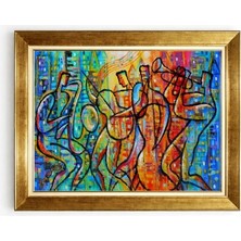 Tablore Tabloore Modern Caz Grubu Yağlı Boya Tablosu - Soyut Canlı Renkler, Altın Çerçeve