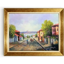 Tablore Nostaljik Eski Istanbul Sokakları Yağlı Boya Görünümlü Çerçeveli Duvar Tablosu