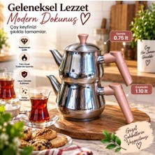 Ness Global Indüksiyon / Tüm Ocaklara Uyumlu Paslanmaz Çelik Çaydanlık Takımı - Rose Gold / Pembe Detaylı