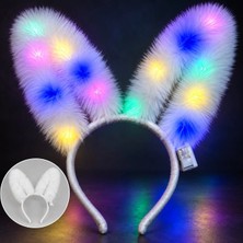 TeknoKapsül 3 Modlu LED Işıklı Peluş Tavşan Kulağı Beyaz Renk