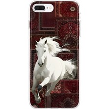 LOTUS GOLD Iphone 7 Plus/8 Plus Uyumlu Beyaz At Kilim Desenli Şeffaf Telefon Kılıfı
