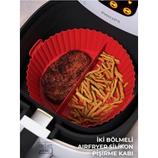 Airfryer 2 Bölmeli Pişirme Kabı Kırmızı Renk - Airfryer Pişirme Kağıdı Silikon Aksesuar -