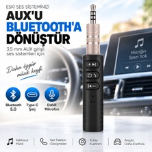 Solezon Bluetooth Aux Araç Kiti 5.0 3.5 mm Adaptör Type-C Şarjlı Mikrofonlu