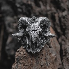NorthShore Ayarlanabilir Baphomet Gotik Skull & Cross Çelik Yüzük Erkekler İçin Şık Tasarım