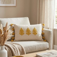 Destiva Home Buldan Işi Ağaç Desenli Punch Nakışlı Püsküllü Gizli Fermuarlı Pamuk Kırlent Kılıfı 35X55 cm