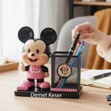 Keyfim Shop Kişiye Özel Pembe Farecik Kalemlik ve Biblo Masaüstü Organizer – Dekoratif Kalemlik