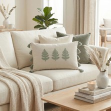 Destiva Home Buldan Işi Ağaç Desenli Punch Nakışlı Püsküllü Gizli Fermuarlı Pamuk Kırlent Kılıfı 35X55 cm