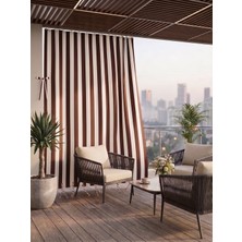 Megamix Balkon Perdesi En x Boy Seçenekli Bağcıklı Balkon Brandası Kahverengi Şerit Desenli