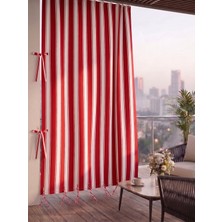 Megamix Balkon Perdesi En x Boy Seçenekli Bağcıklı Balkon Brandası Kahverengi Şerit Desenli