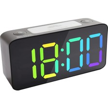 Dijital Çalar Saat, Rgb Renkli LED Saat, Çalar Saatler Başucu Şebeke Güçlü, Ayarlanabilir Ses ve Parlaklık, Çift Alarm, USB Şarj Cihazı, 12/24 Saat, E