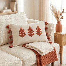 Destiva Home Buldan Işi Ağaç Desenli Punch Nakışlı Püsküllü Gizli Fermuarlı Pamuk Kırlent Kılıfı 35X55 cm