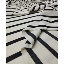 Kumaş Parça Ekru Siyah Enine Çizgili Dökümlü Esnek Viskonlu Interlok Örme Kumaş Elbiselik & Bluzluk 180X90CM