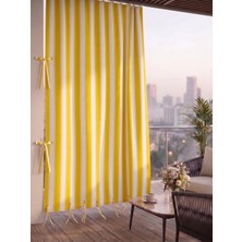 Megamix Balkon Perdesi En x Boy Seçenekli Bağcıklı Balkon Brandası Kahverengi Şerit Desenli