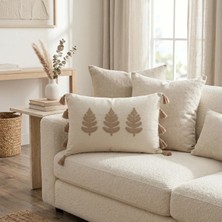 Destiva Home Buldan Işi Ağaç Desenli Punch Nakışlı Püsküllü Gizli Fermuarlı Pamuk Kırlent Kılıfı 35X55 cm