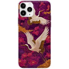 LOTUS GOLD iPhone 11 Pro Max Uyumlu Turna Kuşları Desenli Şeffaf Telefon Kılıfı