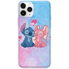 LOTUS GOLD iPhone 11 Pro Uyumlu Angel ve Stich Desenli Şeffaf Telefon Kılıfı