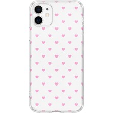 LOTUS GOLD iPhone 12 Mini Uyumlu Pembe Minik Kalpler Desenli Şeffaf Telefon Kılıfı