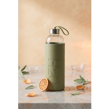 H2O Sağlıklı Cam Matara 1000 ml Su Şişesi, Deri Kılıflı 1 Lt Sporcu Suluğu