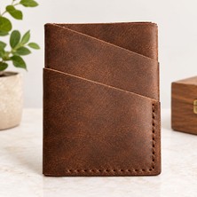 Gözde El Yapımı Hakiki Deri Kartlık – Unisex Kahverengi Deri Cüzdan – Minimalist Kartlık
