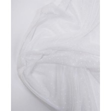 Kumaş Parça Beyaz Minik Yıldız Desenli Ince Esnek Tül Kumaş Elbiselik & Bluzluk 140X200CM