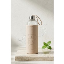 H2O Sağlıklı Cam Matara 1000 ml Su Şişesi, Deri Kılıflı 1 Lt Sporcu Suluğu