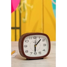 Geremy Ahşap Görünümlü Oval Masa Saati Çalar Saat 12X10 cm | Quartz Mekanizma, Plastik Gövde, Aa Pil ile Çalışır, Alarm On/off Tuşu, Komodin & Ofis Ku