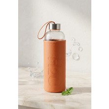 H2O Sağlıklı Cam Matara 1000 ml Su Şişesi, Deri Kılıflı 1 Lt Sporcu Suluğu