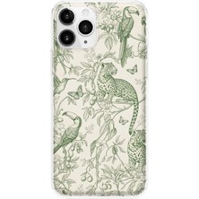 LOTUS GOLD iPhone 11 Pro Max Uyumlu Tropikal Botanik Desenli Şeffaf Telefon Kılıfı