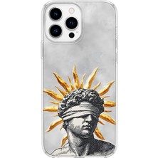 LOTUS GOLD iPhone 14 Pro Max Uyumlu Güneş Heykel Desenli Şeffaf Telefon Kılıfı