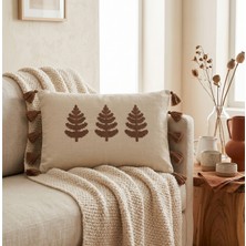 Destiva Home Buldan Işi Ağaç Desenli Punch Nakışlı Püsküllü Gizli Fermuarlı Pamuk Kırlent Kılıfı 35X55 cm