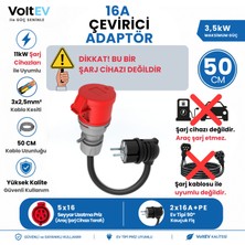 VoltEV Elektrikli Araç Şarj Cihazı için 50Cm Ev Tipi Fişli Dönüştürücü Adaptör, 16A Fişli Cihazlar ile Uyumludur.