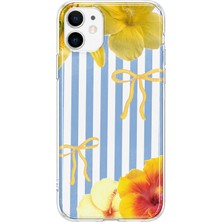 LOTUS GOLD iPhone 12/12 Pro Uyumlu Çizgili Zambaklar Desenli Şeffaf Telefon Kılıfı