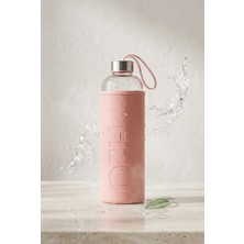 H2O Sağlıklı Cam Matara 1000 ml Su Şişesi, Deri Kılıflı 1 Lt Sporcu Suluğu