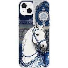 LOTUS GOLD iPhone 14 Uyumlu Beyaz At Desenli Şeffaf Telefon Kılıfı