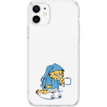 LOTUS GOLD iPhone 12 Mini Uyumlu Garfield Desenli Şeffaf Telefon Kılıfı
