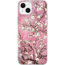 LOTUS GOLD iPhone 15 Uyumlu Badem Çiçeği Desenli Şeffaf Telefon Kılıfı