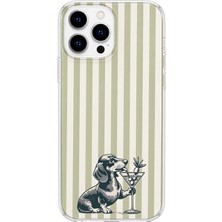 LOTUS GOLD iPhone 13 Pro Max Uyumlu Çizgili Köpek Desenli Şeffaf Telefon Kılıfı