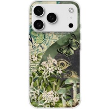 LOTUS GOLD iPhone 18 Pro Uyumlu Yeşil Kelebek Kolaj Desenli Şeffaf Telefon Kılıfı
